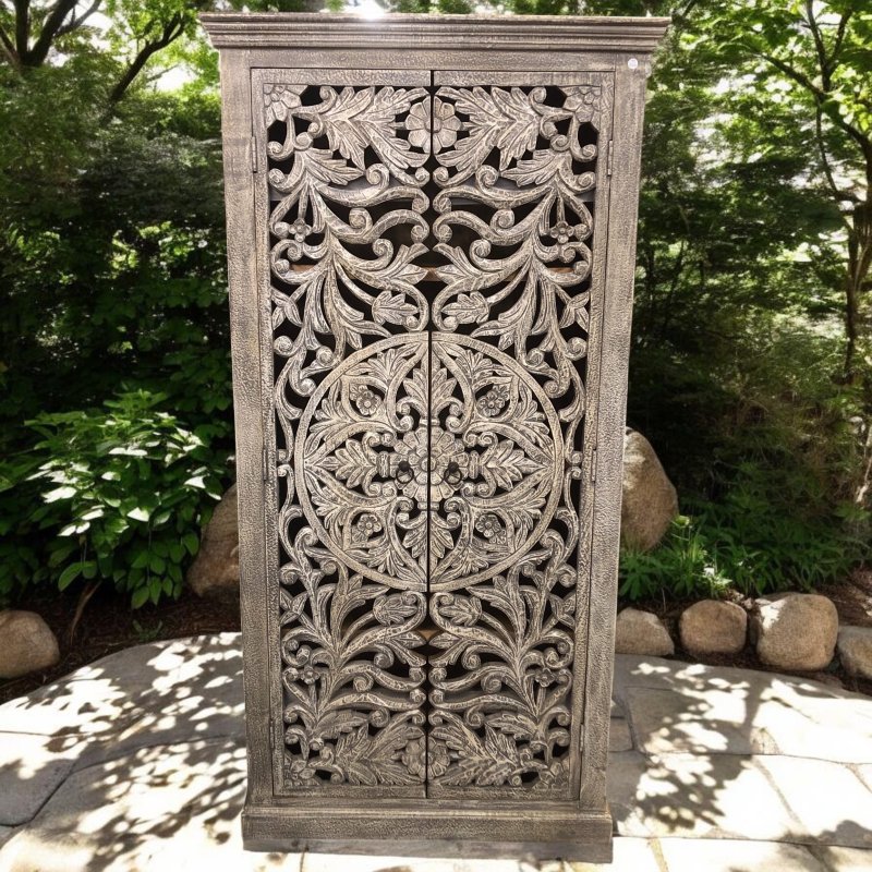 k84 3132 a indian furniture carved grey white cabinet 2